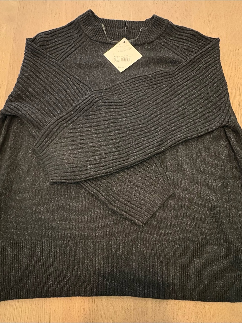 Ava & Viv Dark Gray Ribbed Crewneck Sweater